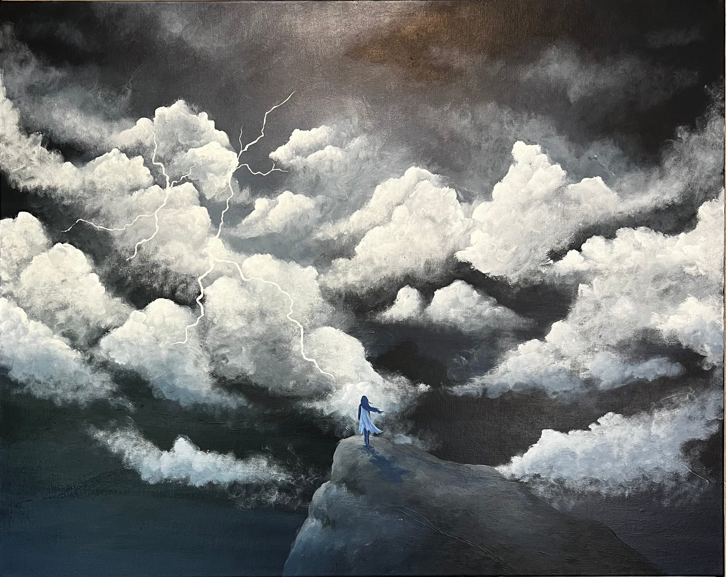 Girl Facing Storm Clouds - Original Painting