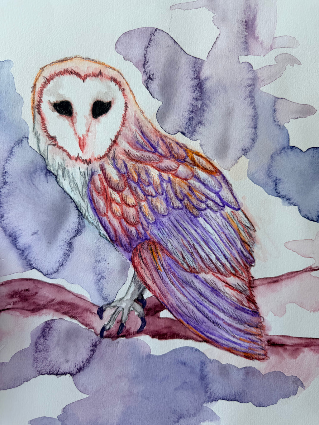 Ominous Owl With Dark Eyes - Original Drawing