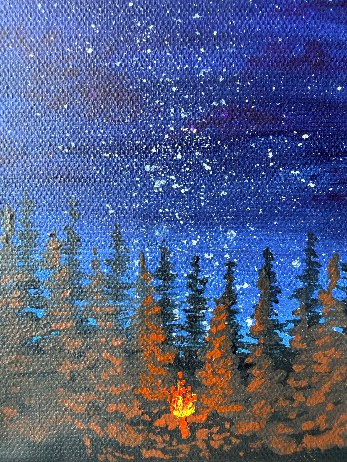 Small Campfire Painting Under A Starry Night Sky - Original Painting
