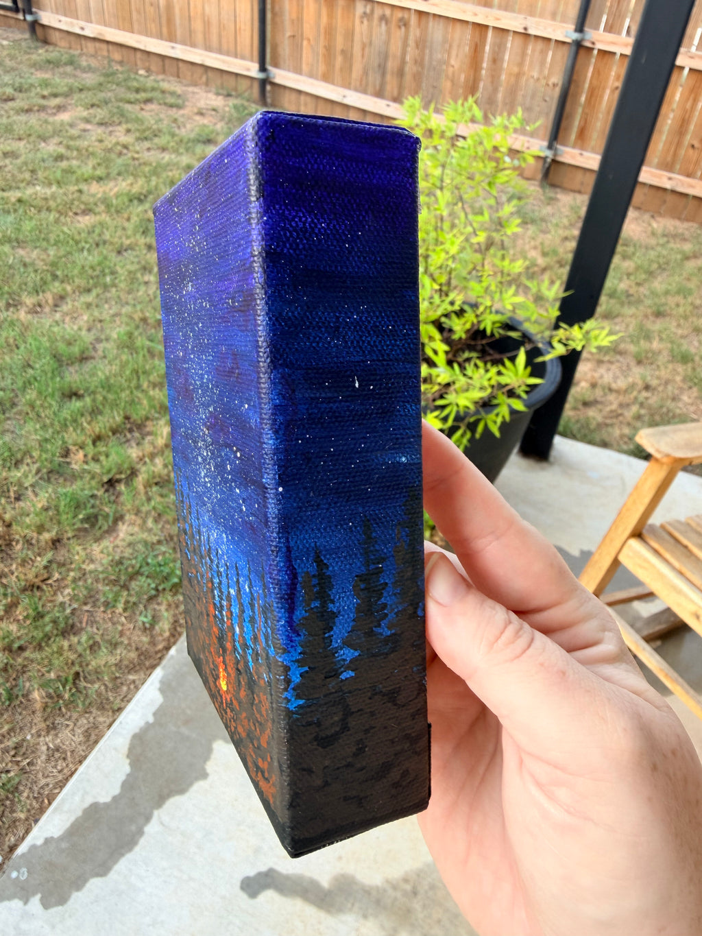 Small Campfire Painting Under A Starry Night Sky - Original Painting