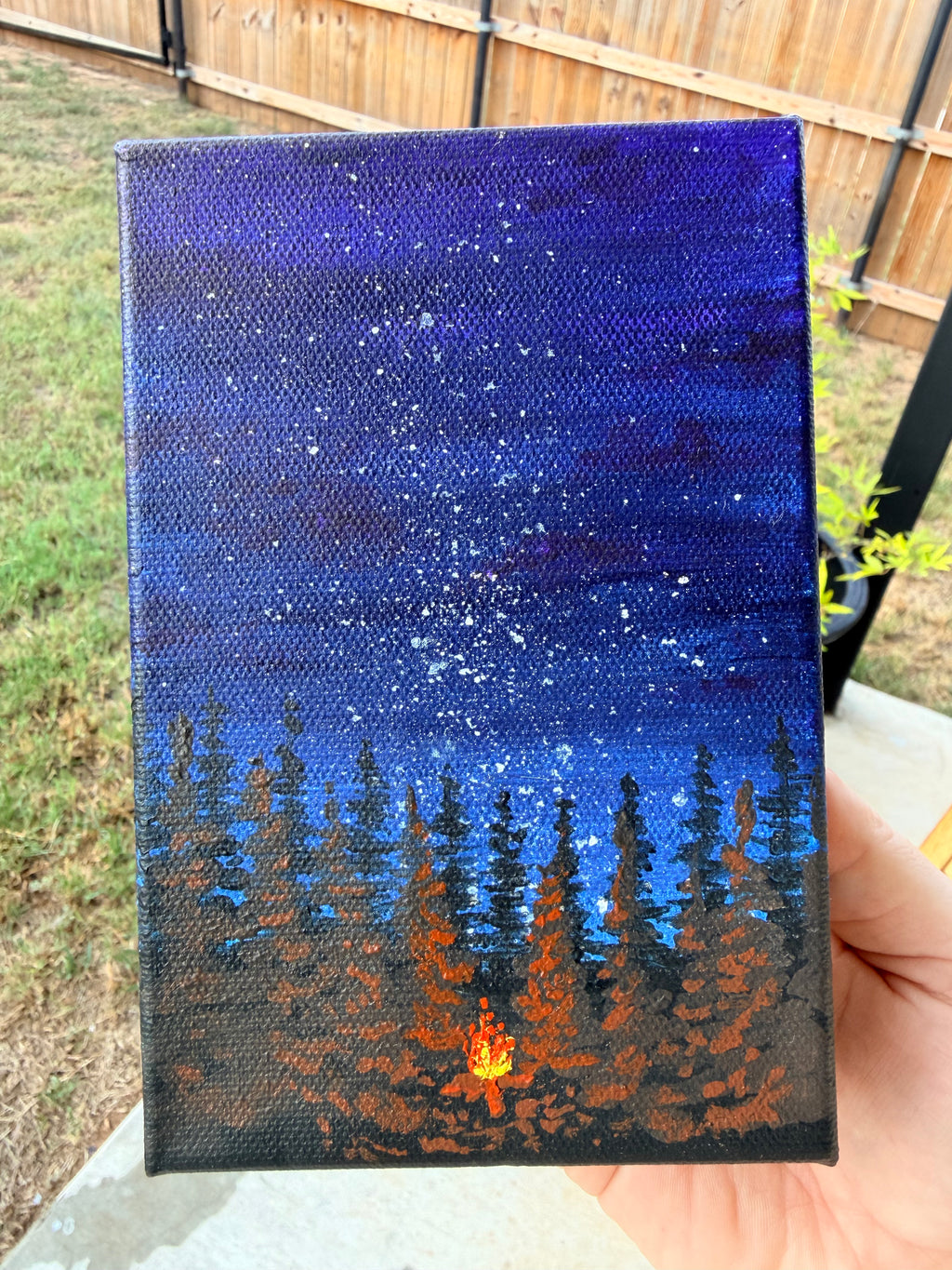 Small Campfire Painting Under A Starry Night Sky - Original Painting