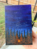 Small Campfire Painting Under A Starry Night Sky - Original Painting