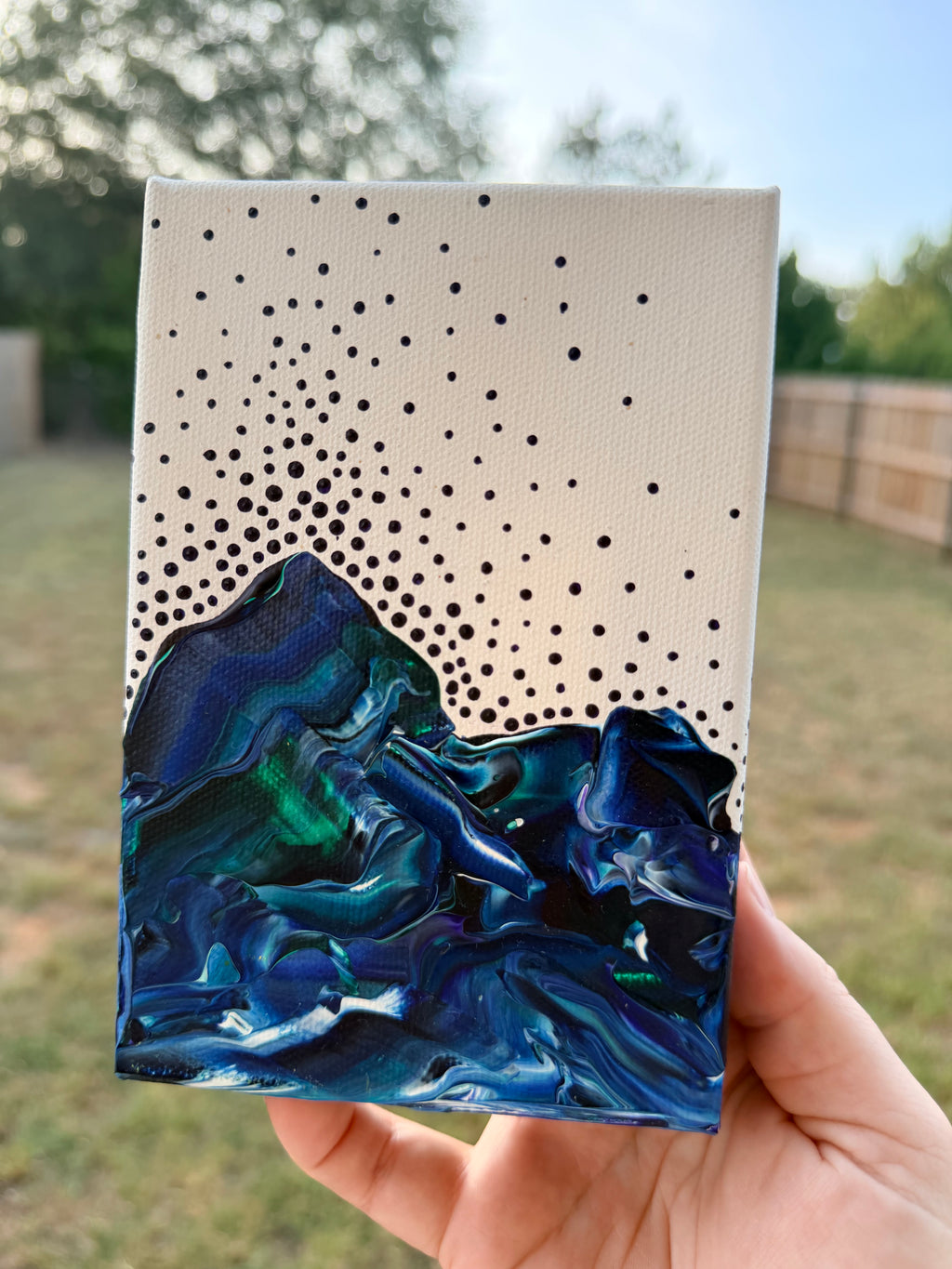 Abstract Marbled and Textured Mountains in Teal, Blue and Green - Original Painting