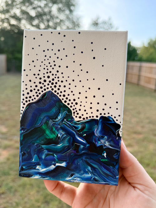 Abstract Marbled and Textured Mountains in Teal, Blue and Green - Original Painting