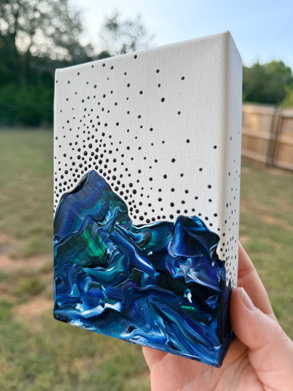 Abstract Marbled and Textured Mountains in Teal, Blue and Green - Original Painting