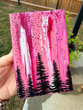 Abstract Marbled Background with Pine Trees in Pink - Original Painting