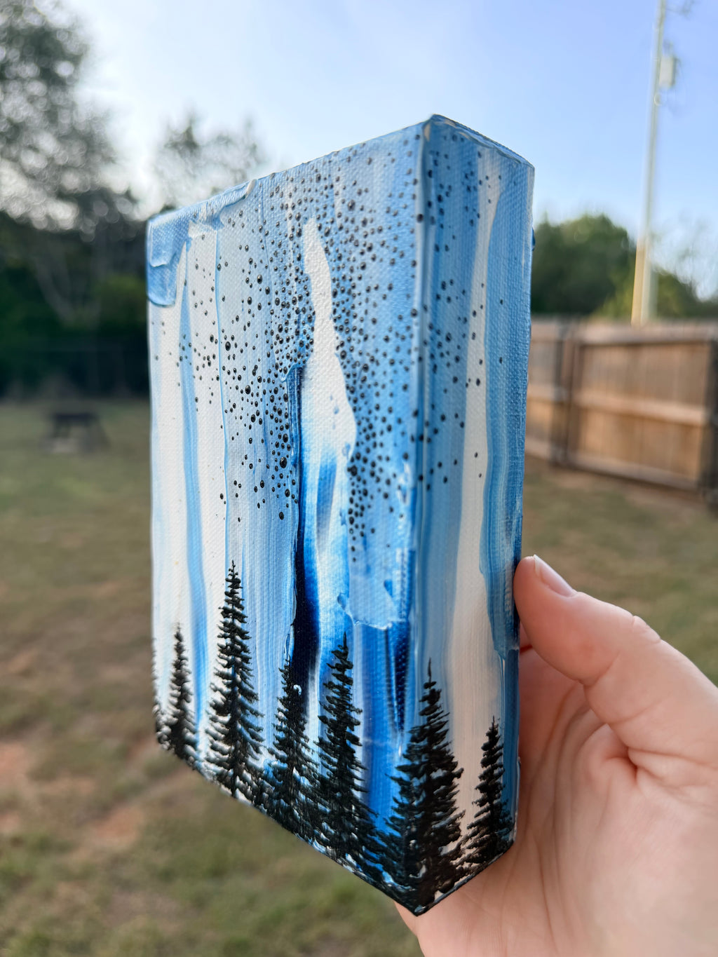 Abstract Pine Trees With Marbled Background - Original Painting