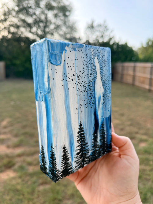 Abstract Pine Trees With Marbled Background - Original Painting
