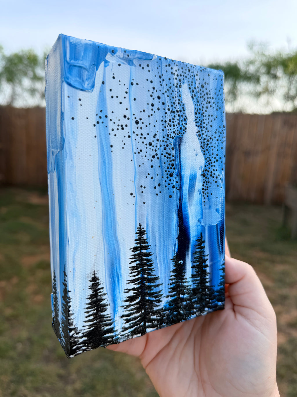 Abstract Pine Trees With Marbled Background - Original Painting