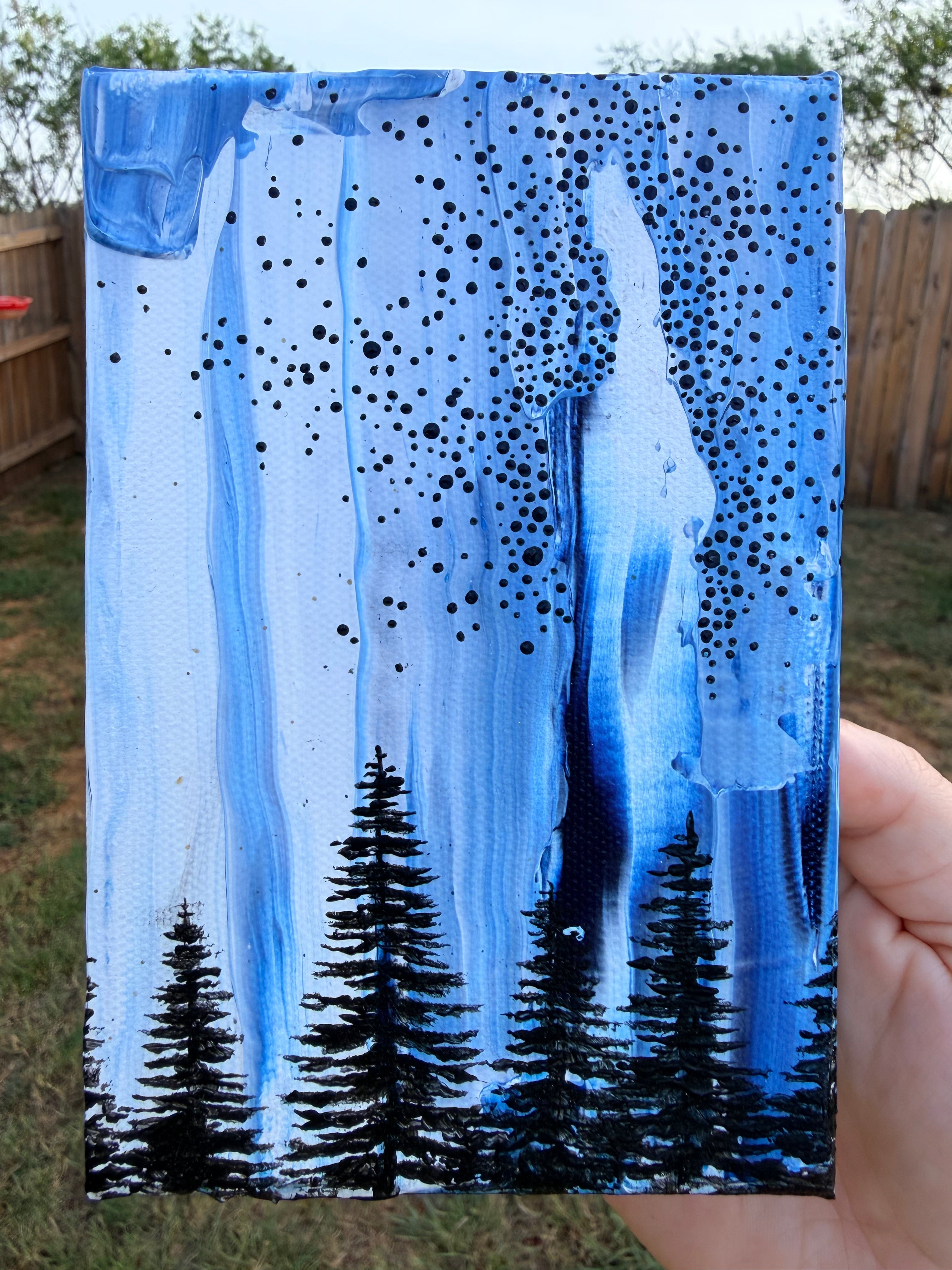 Abstract Pine Trees With Marbled Background - Original Painting