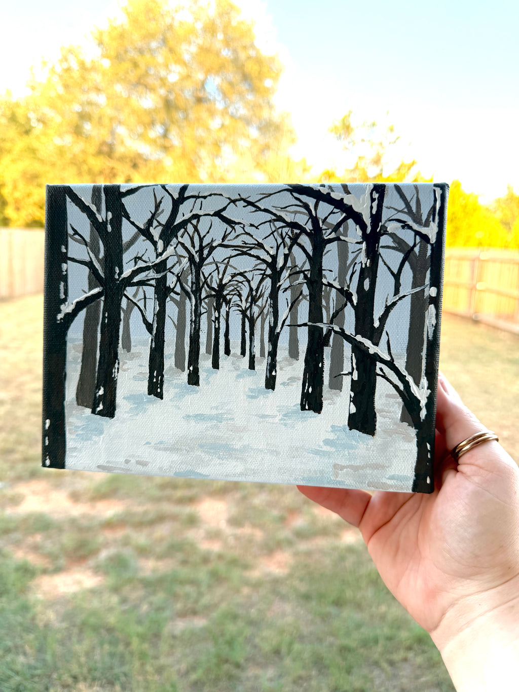 Winter Forest Scene With Arching Branches - Original Painting