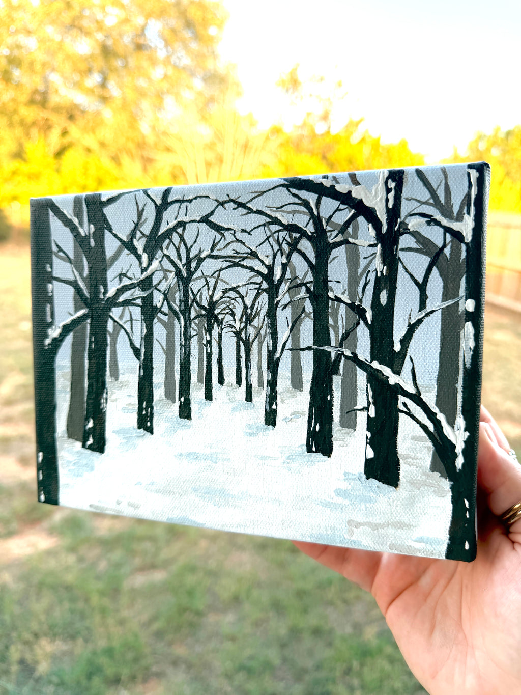 Winter Forest Scene With Arching Branches - Original Painting