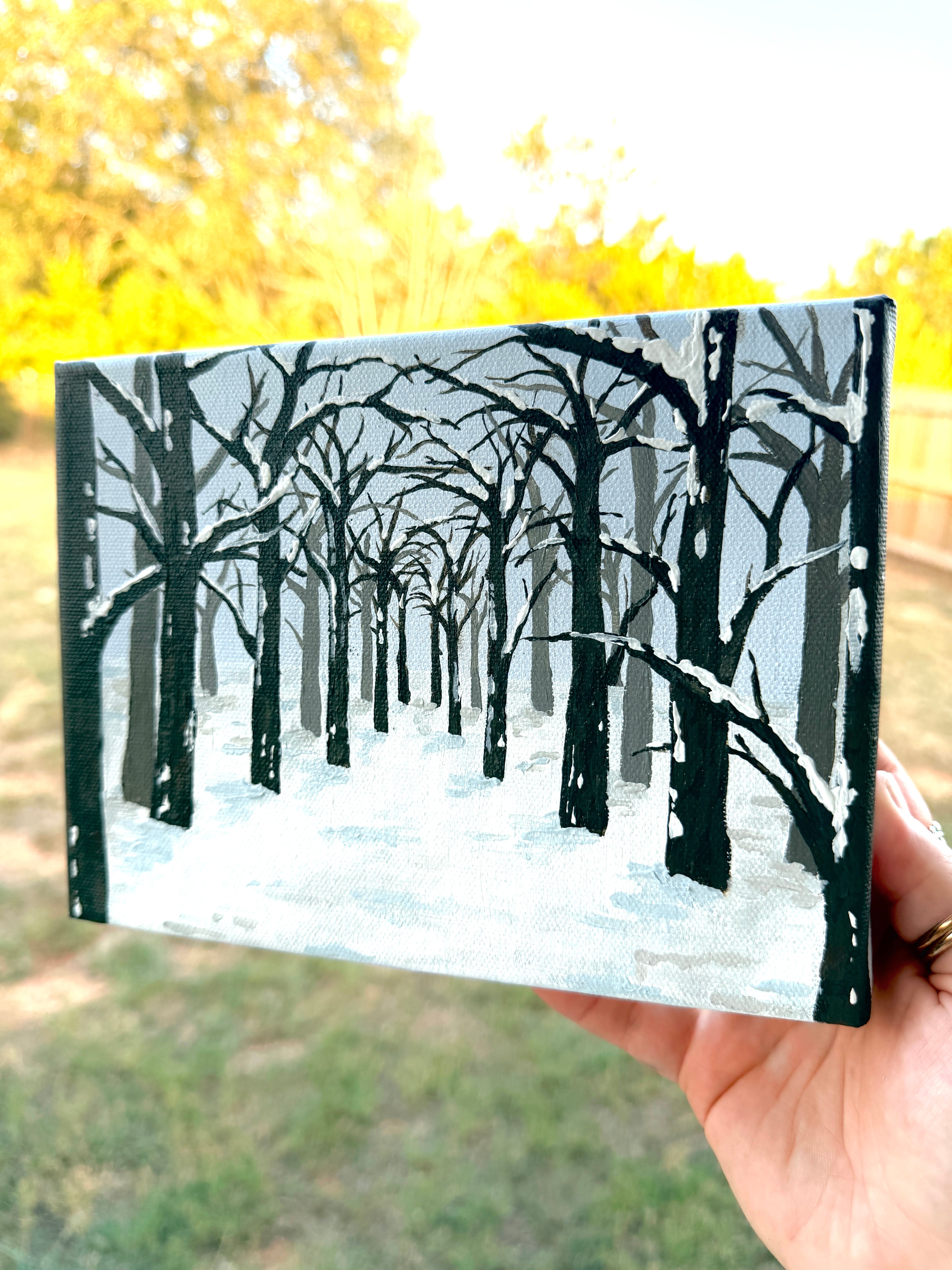 Winter Forest Scene With Arching Branches - Original Painting