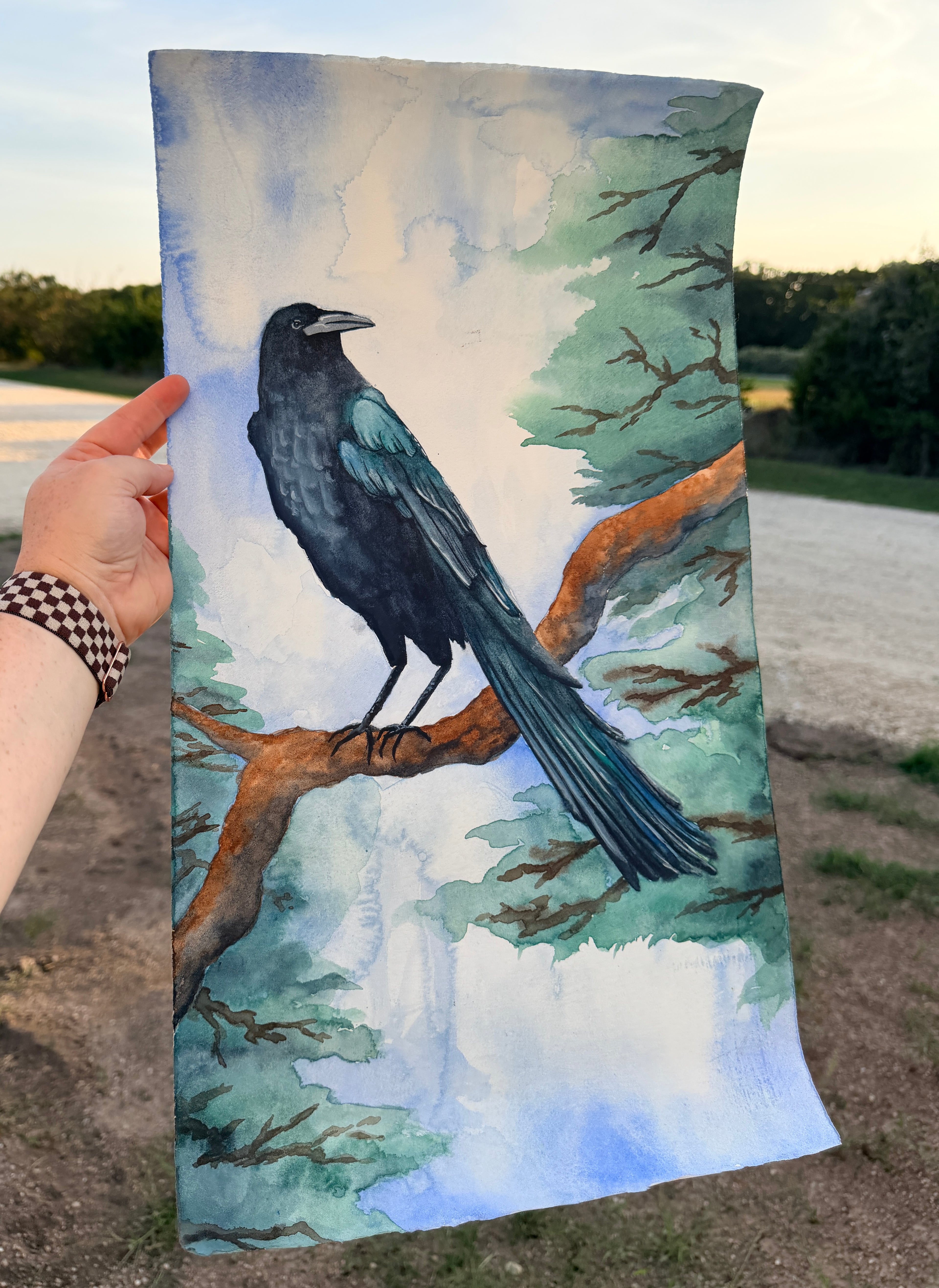 Raven On A Branch - Original Painting