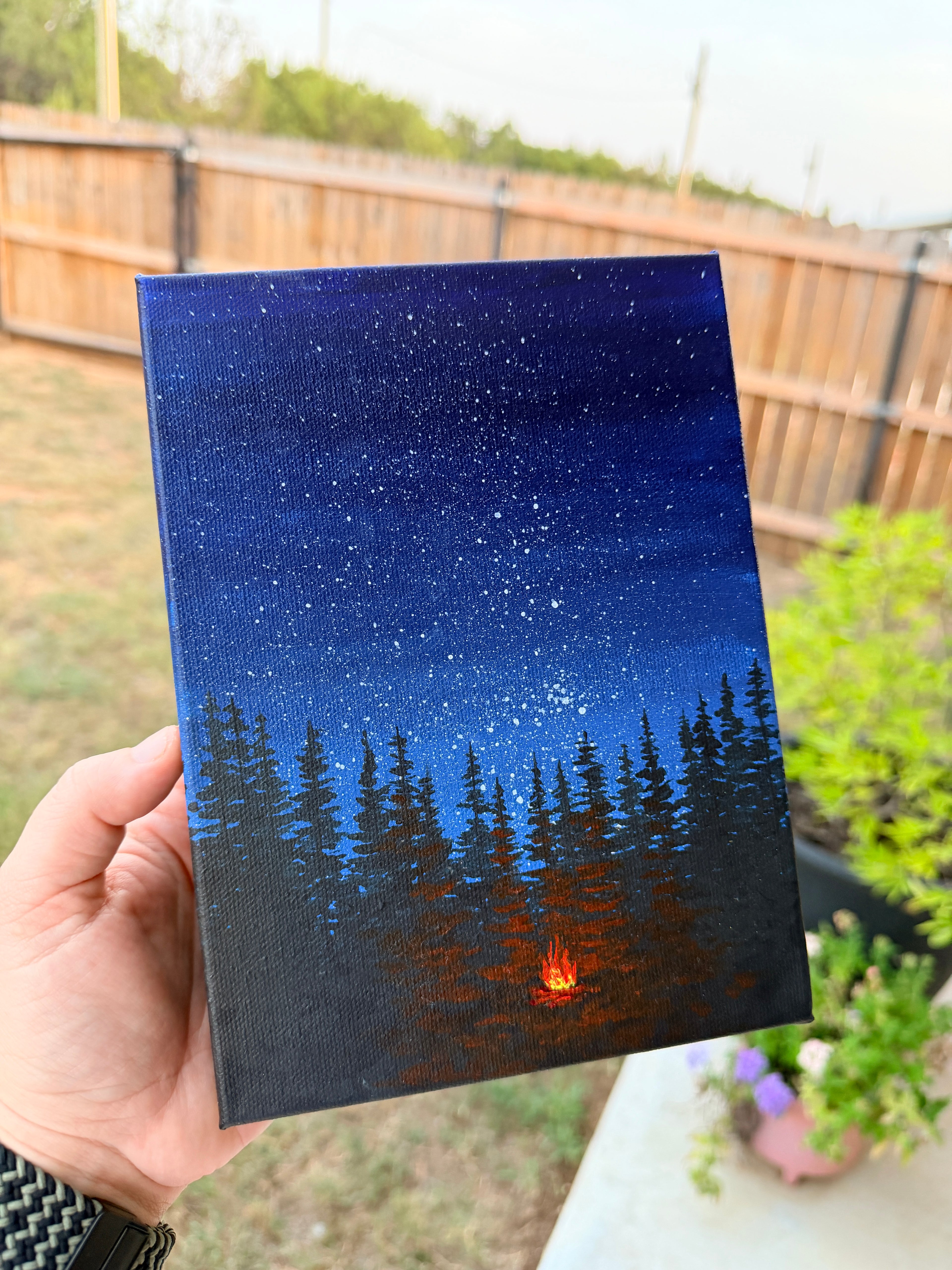 Campfire Painting Under A Starry Night Sky - Original Painting