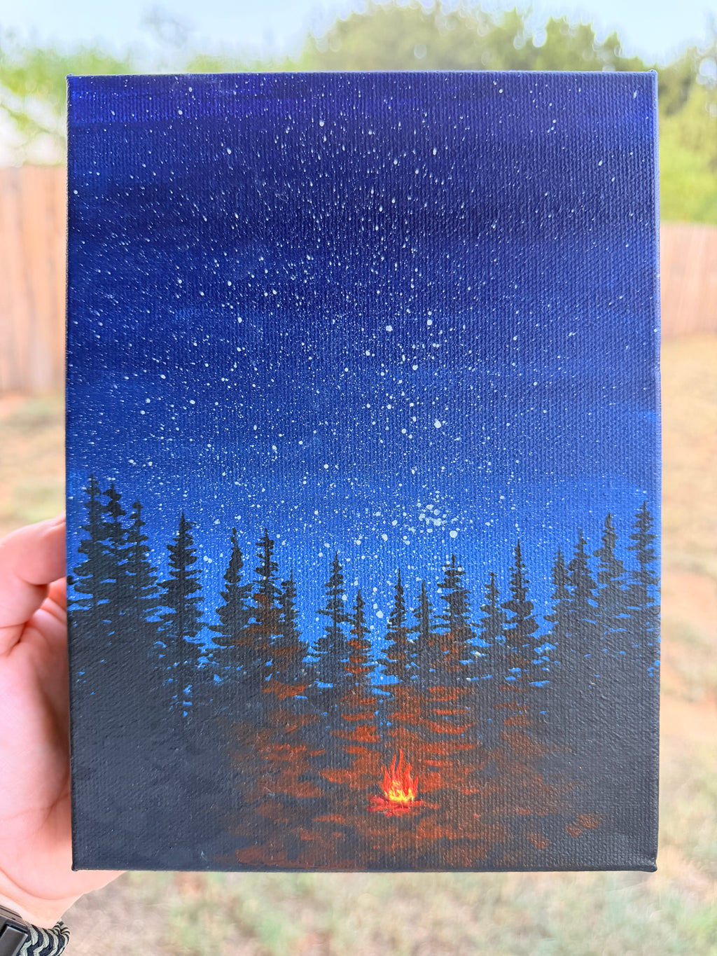 Campfire Painting Under A Starry Night Sky - Original Painting