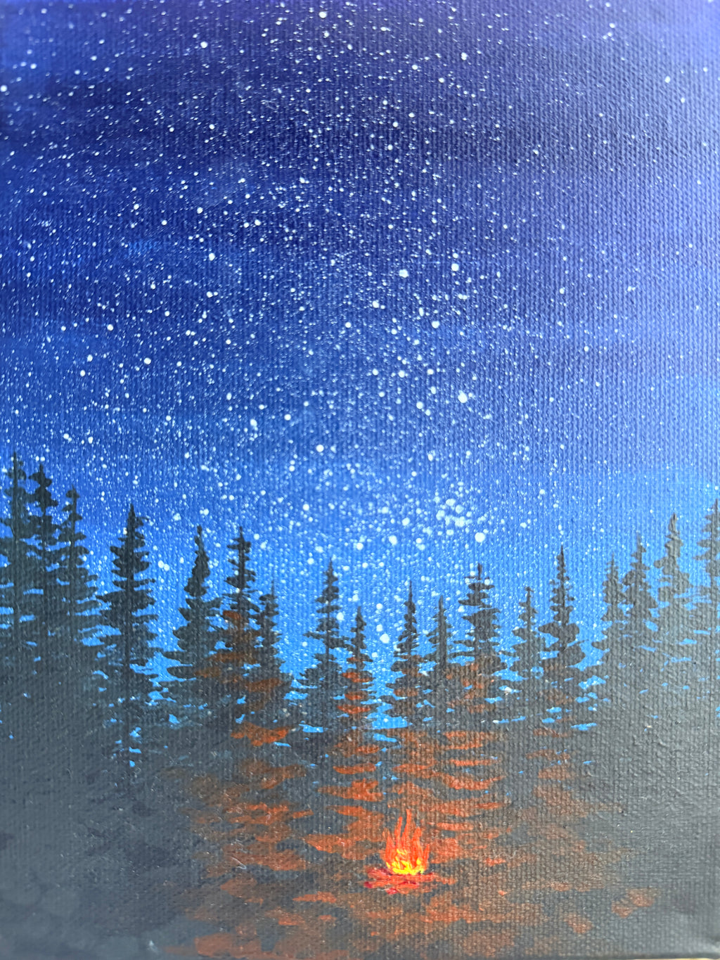 Campfire Painting Under A Starry Night Sky - Original Painting