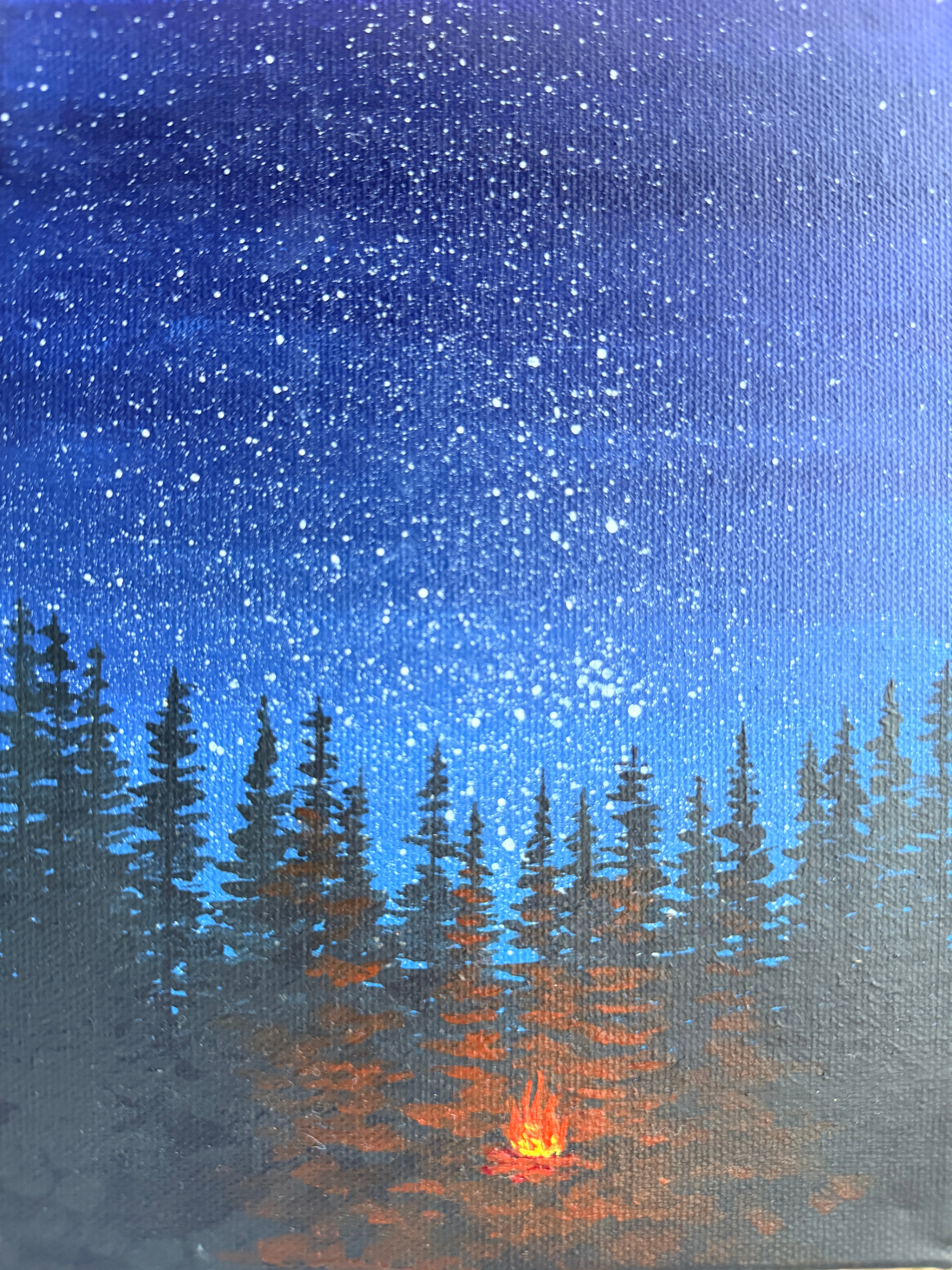Campfire Painting Under A Starry Night Sky - Original Painting