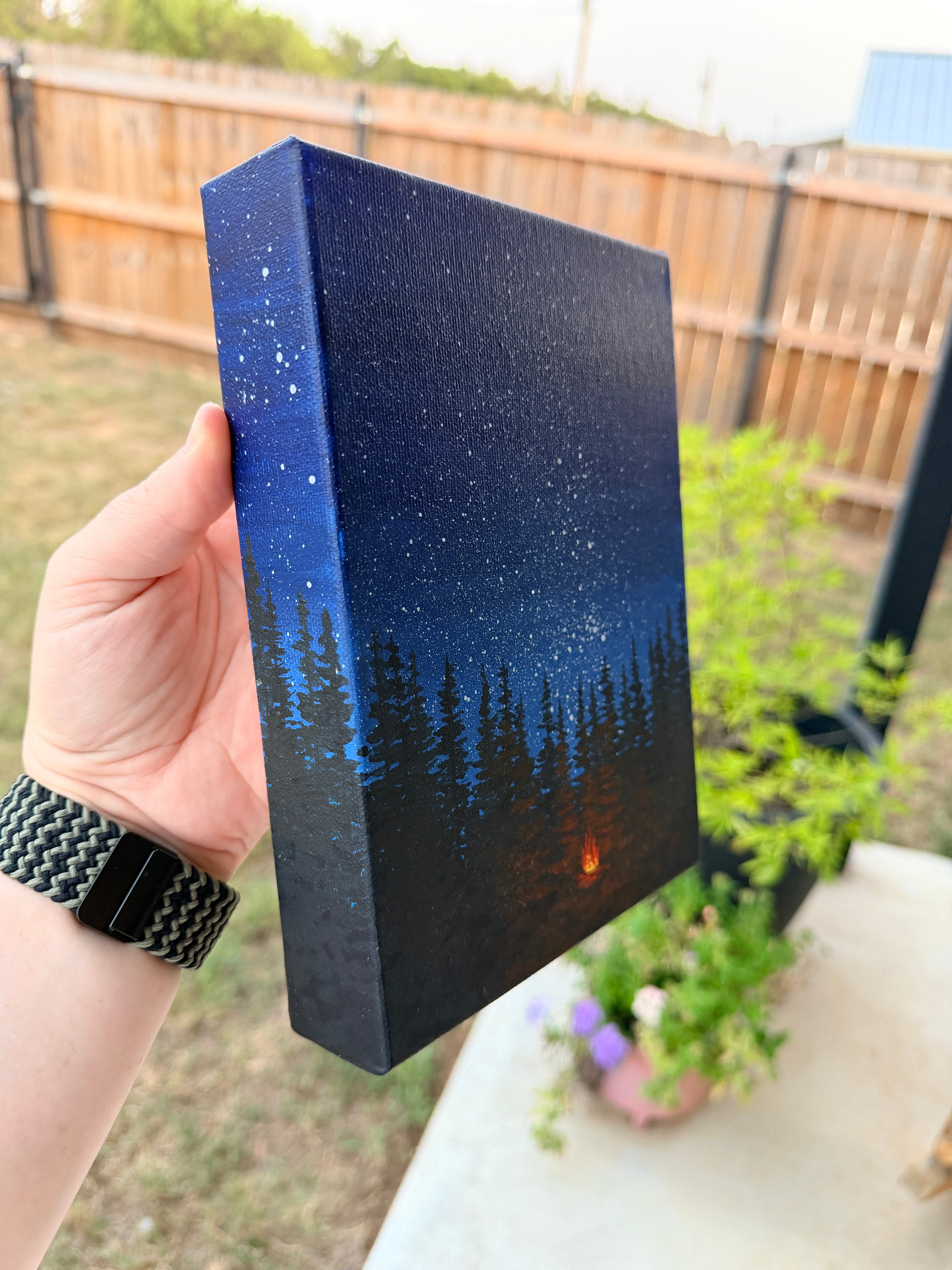 Campfire Painting Under A Starry Night Sky - Original Painting