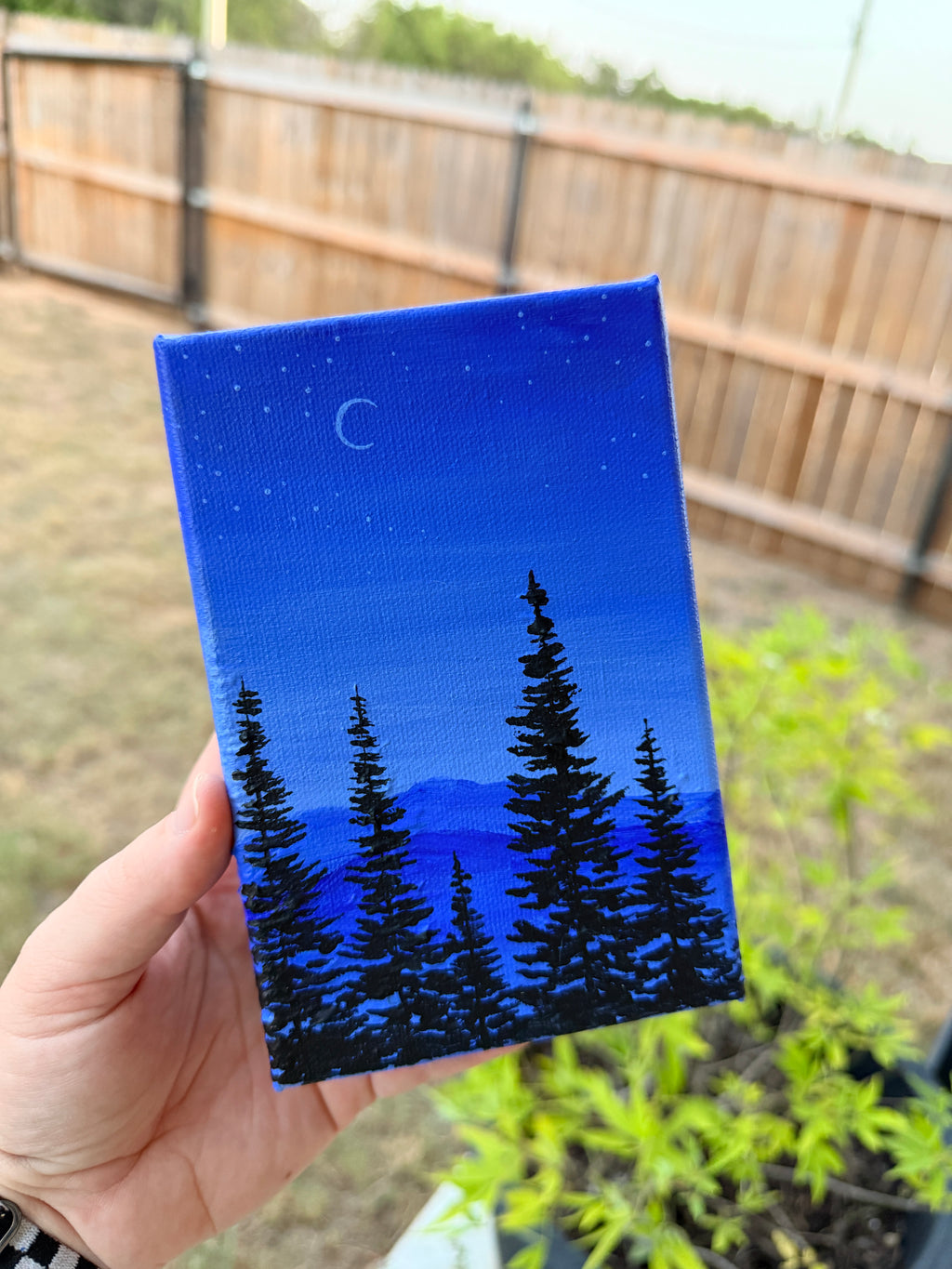 Monochromatic Winter Night Forest Scene - Original Painting