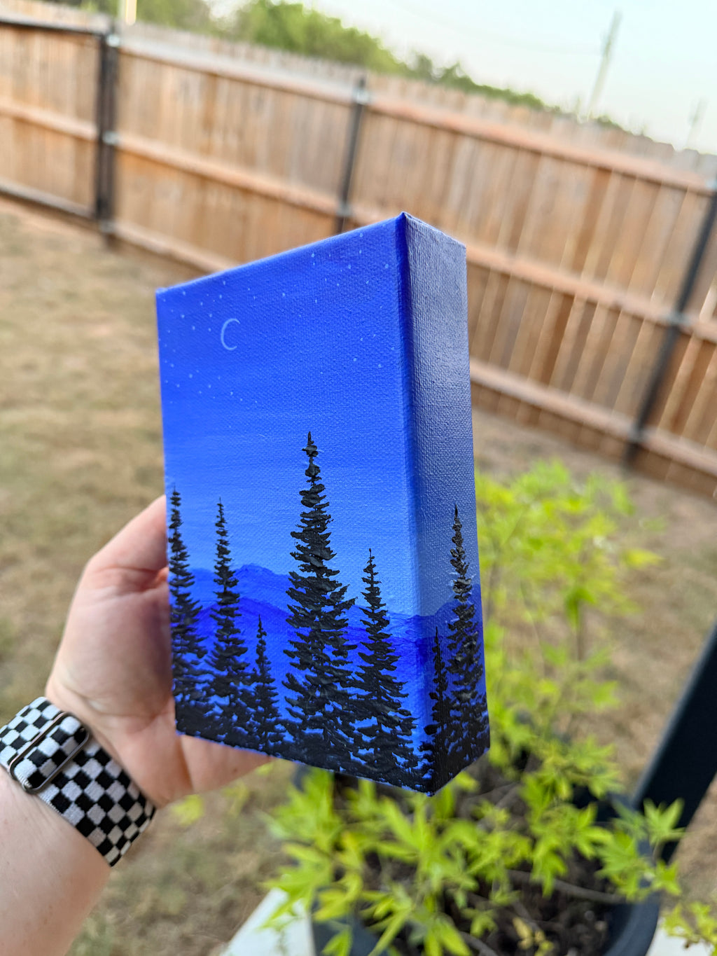 Monochromatic Winter Night Forest Scene - Original Painting