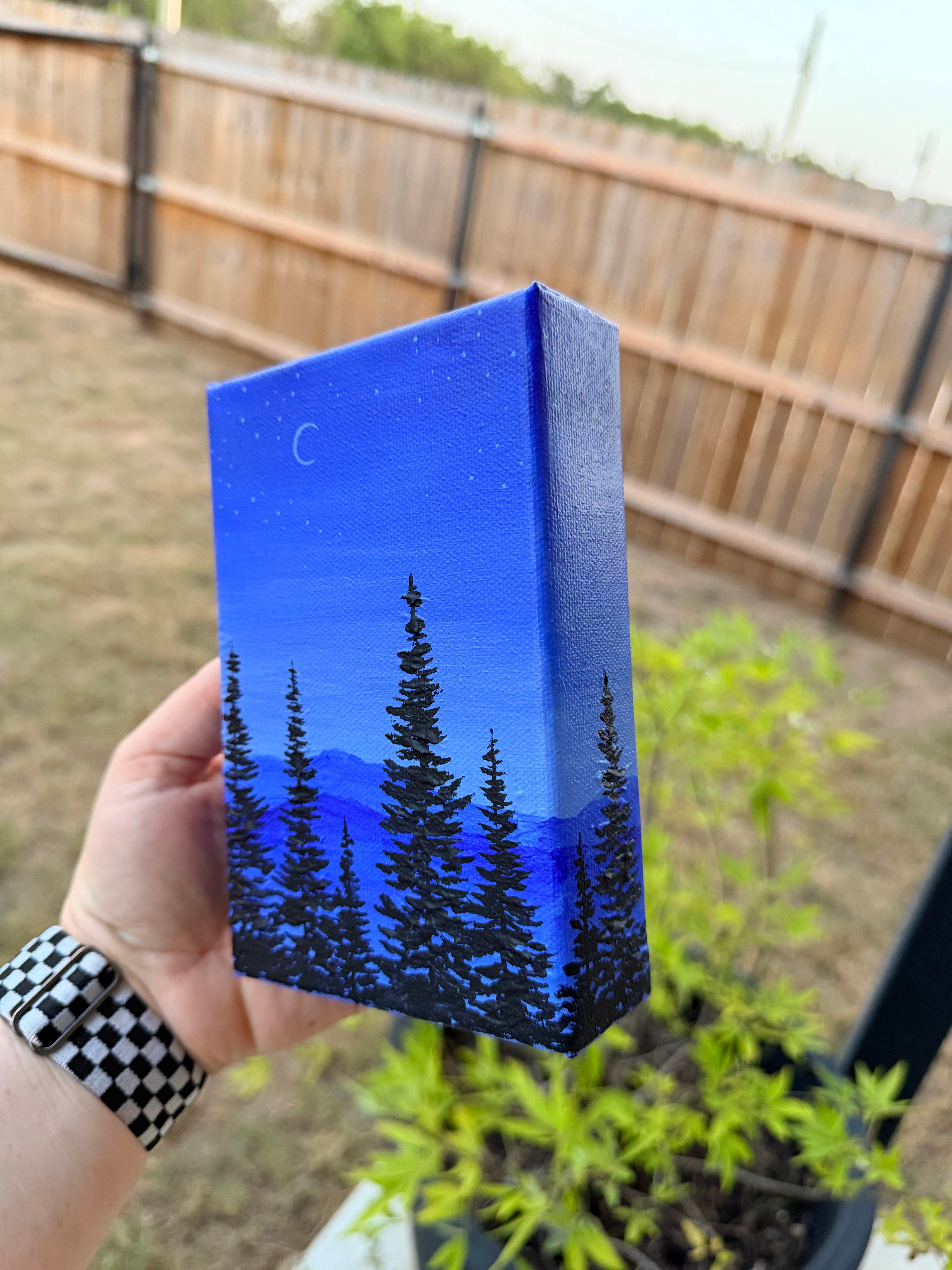 Monochromatic Winter Night Forest Scene - Original Painting
