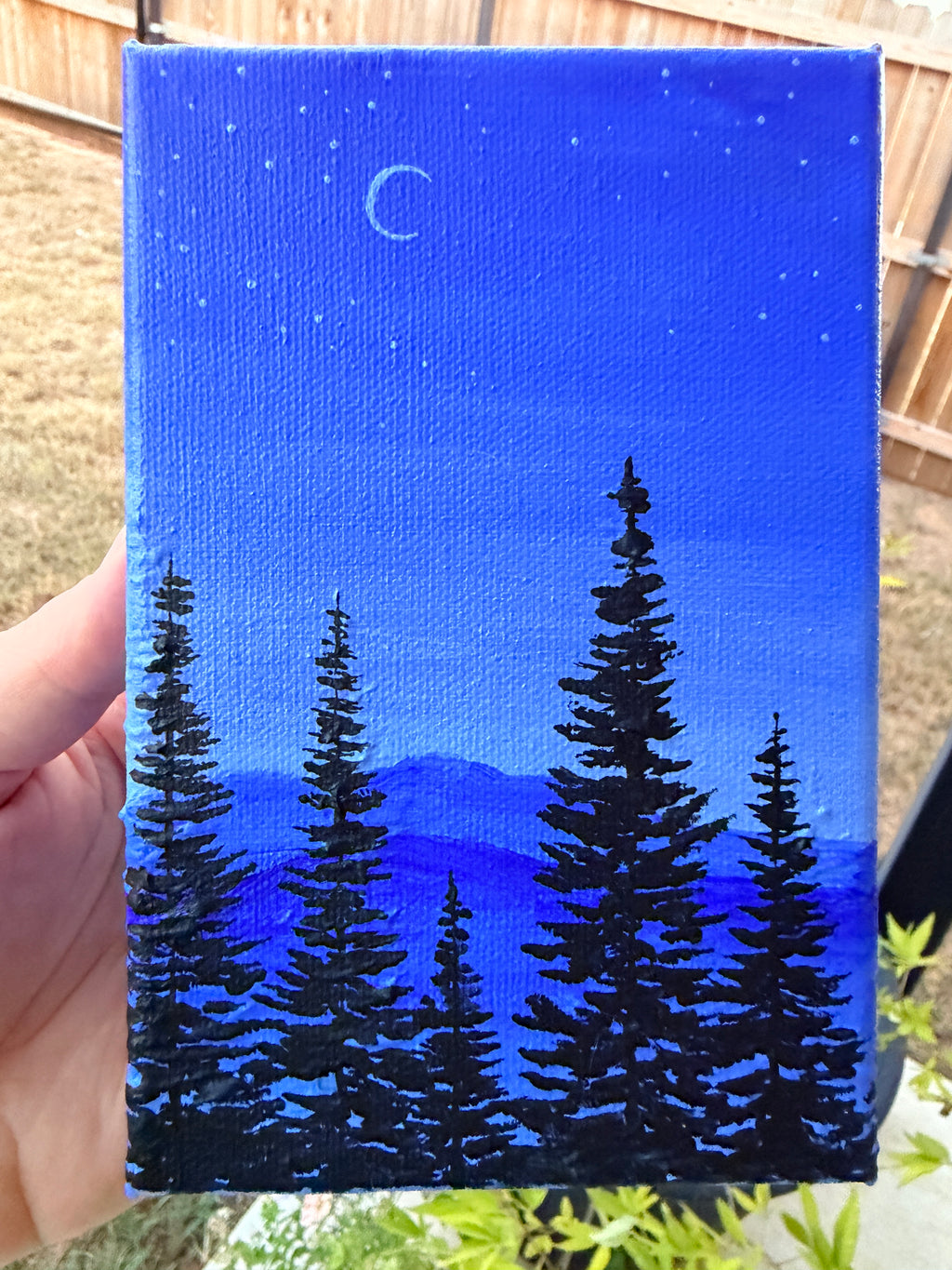 Monochromatic Winter Night Forest Scene - Original Painting