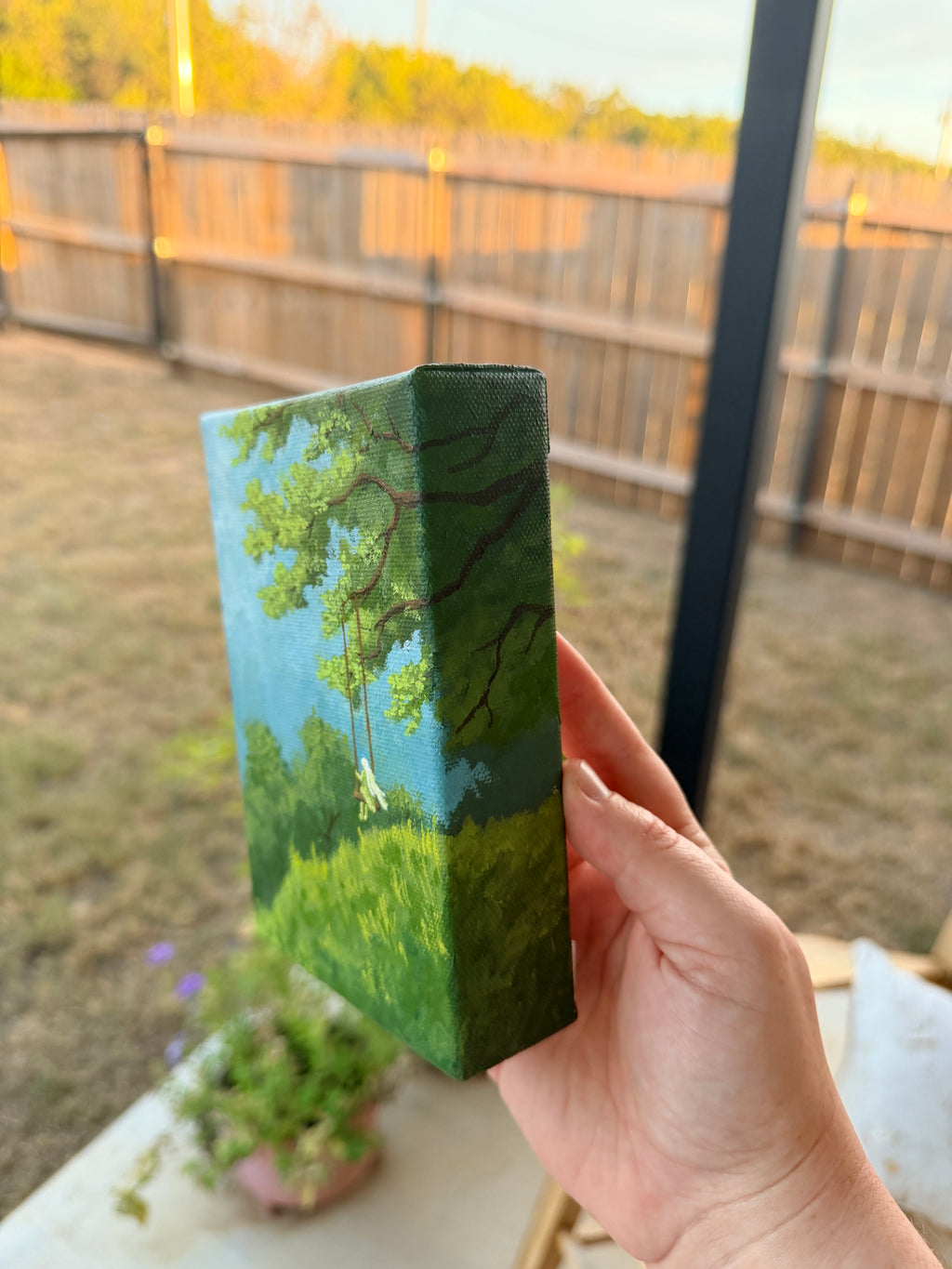 Girl On A Swing By A Meadow - Original Painting
