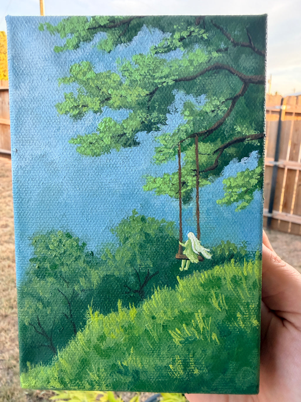 Girl On A Swing By A Meadow - Original Painting