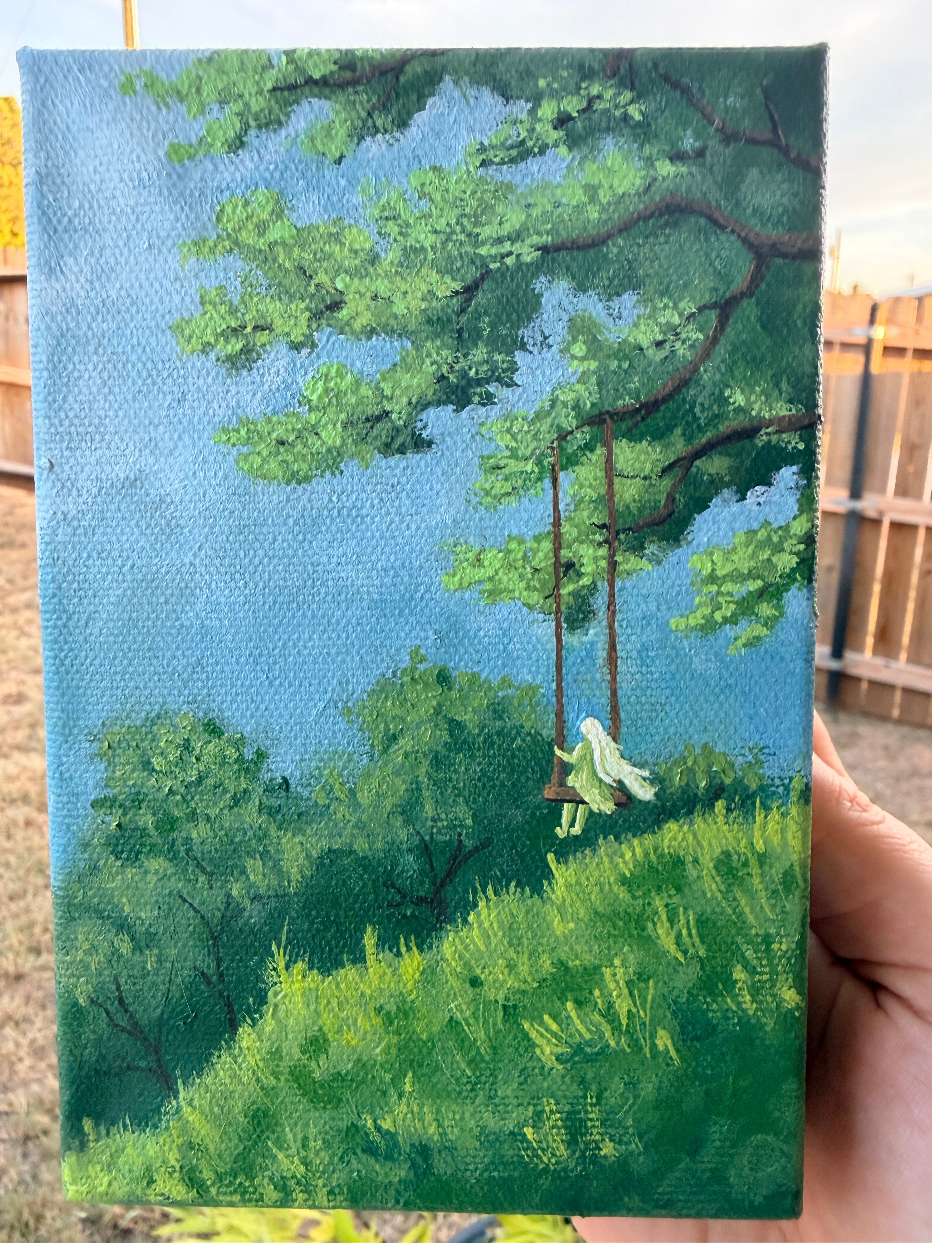 Girl On A Swing By A Meadow - Original Painting