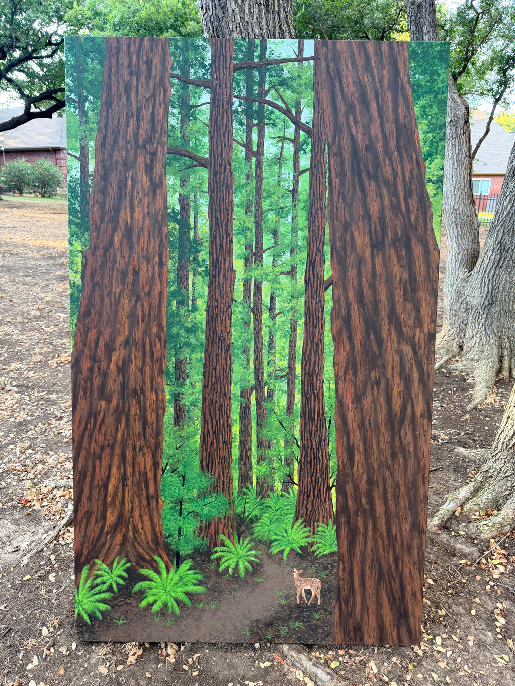 Fawn Under Towering Redwood Trees - Original Painting
