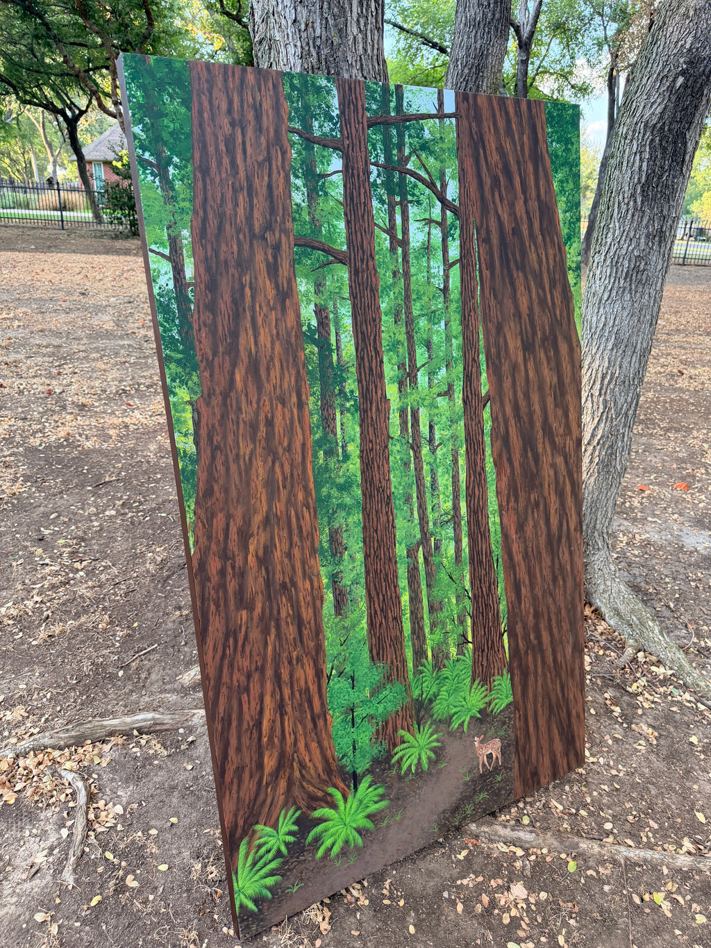 Fawn Under Towering Redwood Trees - Original Painting
