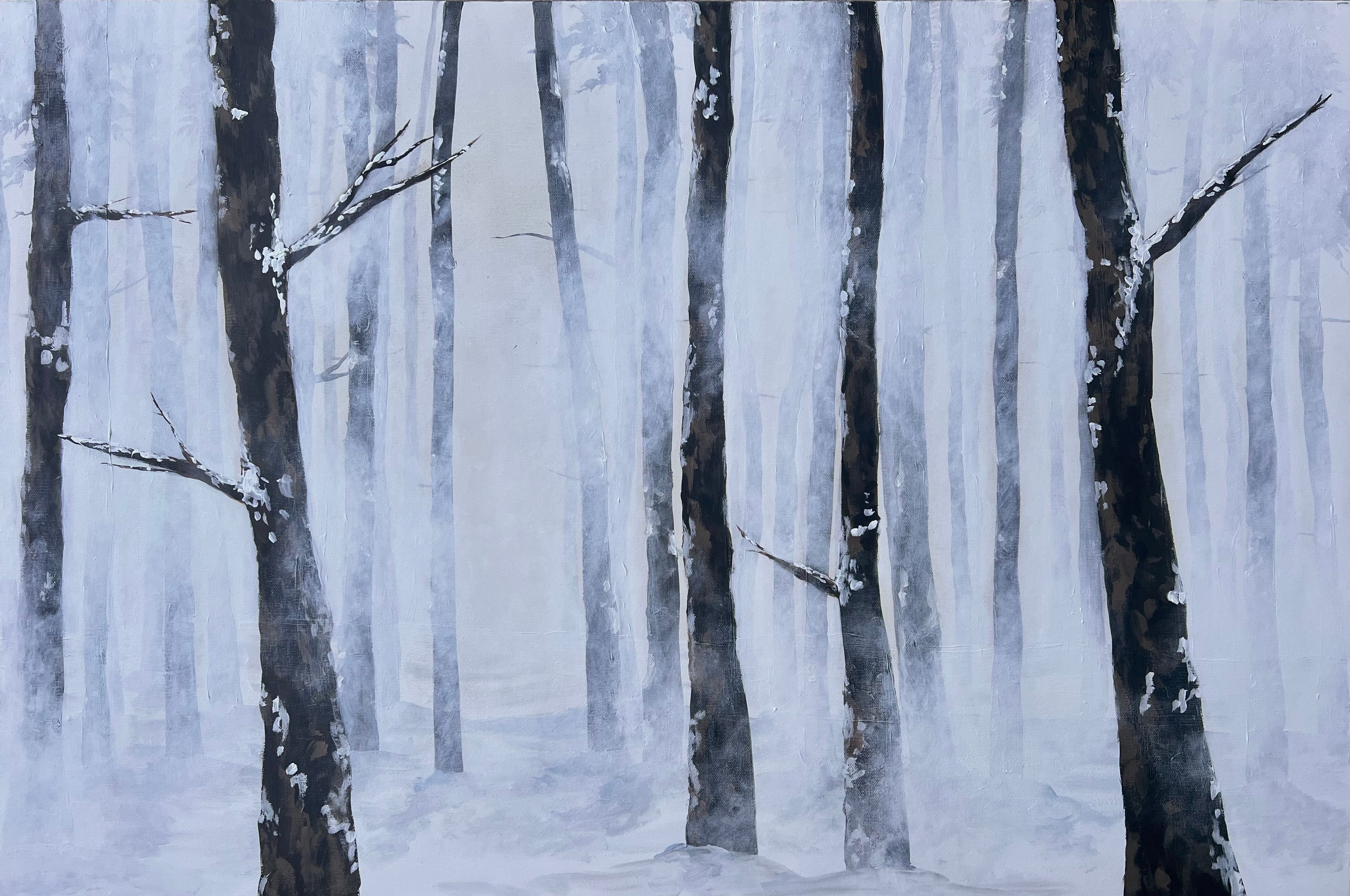 Quiet Snowy Forest with Fog Drifting In - Original Painting