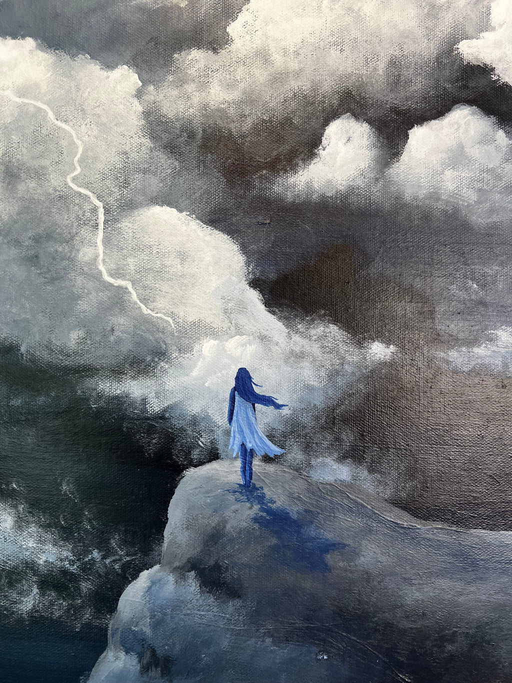 Girl Facing Storm Clouds - Original Painting
