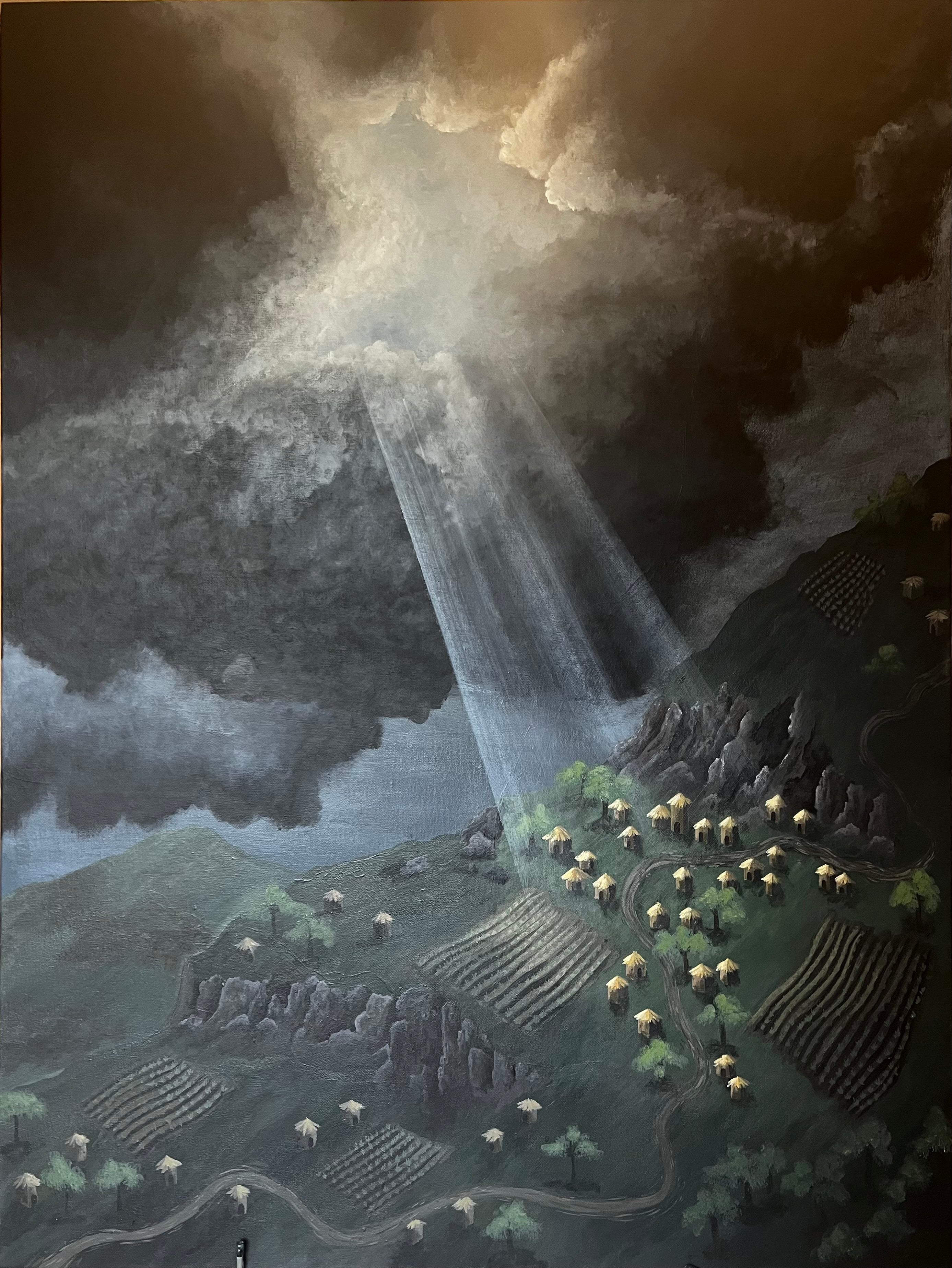 Dramatic Sunlit Hillside - Original Painting
